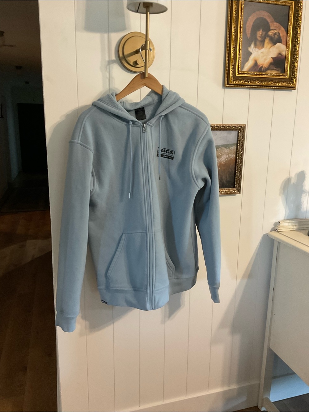 Light Blue Zip-Up Hooded Sweater - Men's